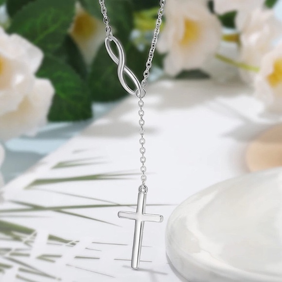 “His” Minimalist Infinity Cross Faith Necklace - Picture 7 of 8